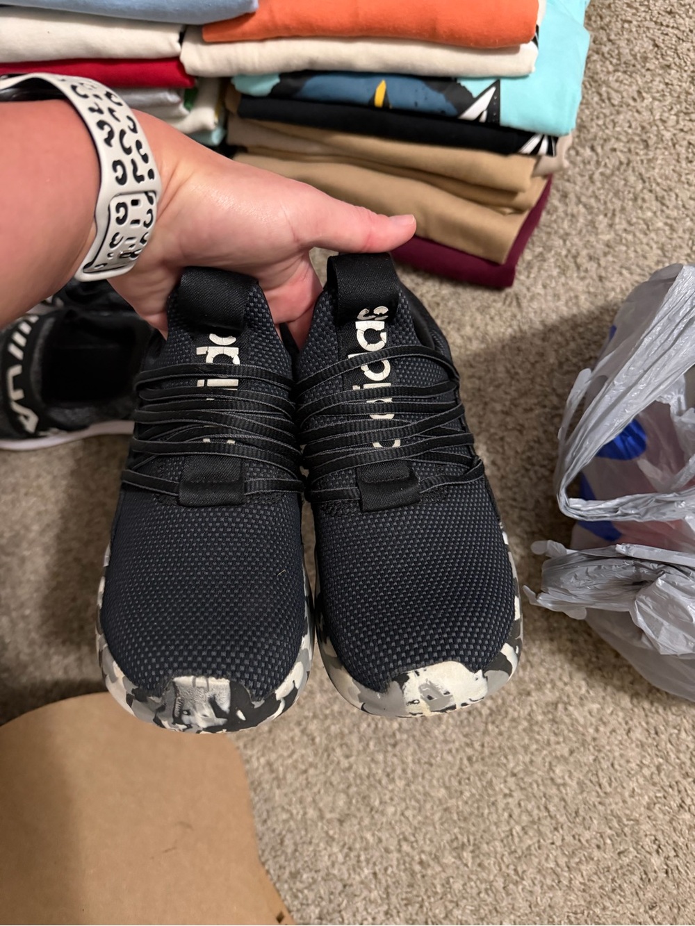 adidas Kids Black Slip-On Sneakers with Camouflage Accent